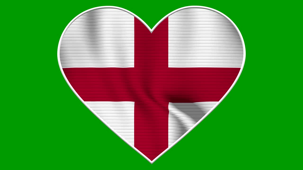 England Heart Love Flag Loop - Realistic 4K flag waving in the wind. Seamless loop with highly detailed fabric texture