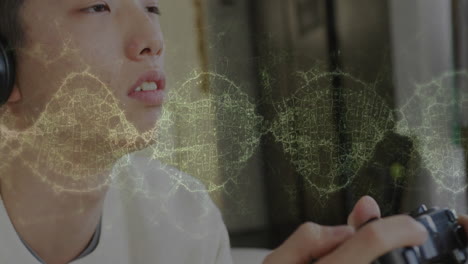interacting with digital network animation, child focusing on school project