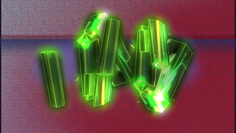 animación de bloques metálicos brillantes verdes y procesamiento de datos.