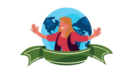 mujer feliz en el planeta tierra animación de personajes