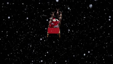 Animation-of-snow-falling-over-christmas-santa-claus-in-sleigh-with-reindeer