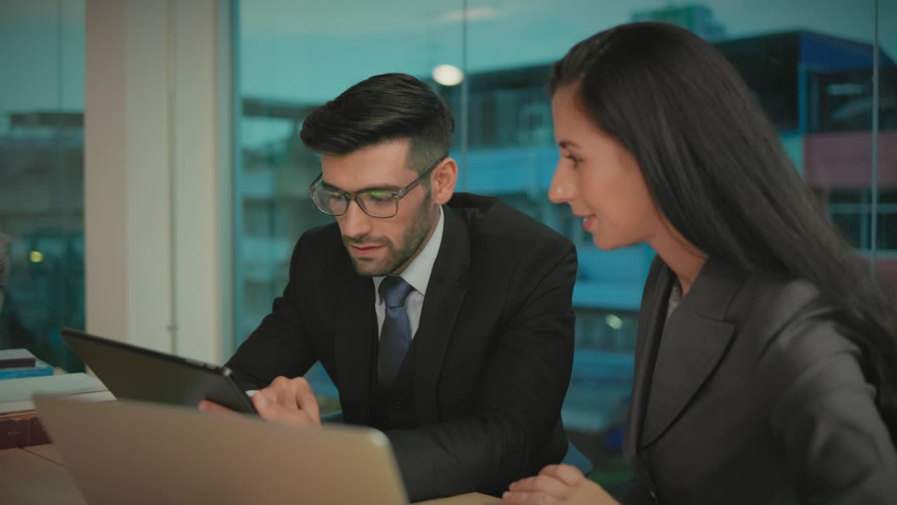Caucasian business people wear suit discussing brainstorming meeting