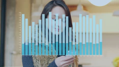 animación de gráfico sobre mujer caucásica usando teléfono inteligente