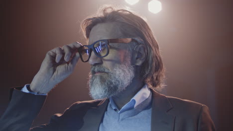 thoughtful mature man with ar glasses