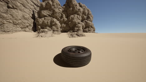 single tire in desert landscape