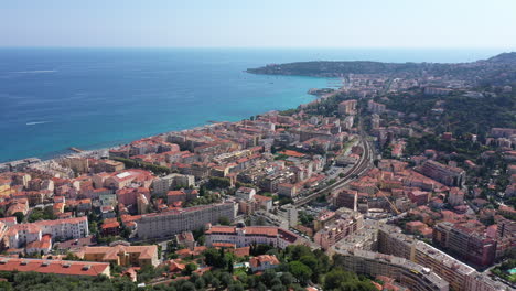 Menton-Alpes-Marítimos-Francia-Toma-Aérea-Mar-Mediterráneo-Día-Soleado