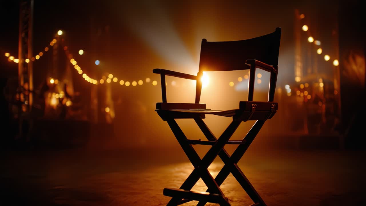 A Captivating Empty Director's Chair Bathed in Warm Light Surrounded by Twinkling Fairy Lights, Perfectly Symbolizing Creative Inspiration and Artistic Vision