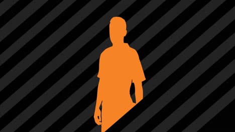 animation of man silhouette over stripes on black background