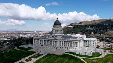 midday drone shot of the utah state capitol building