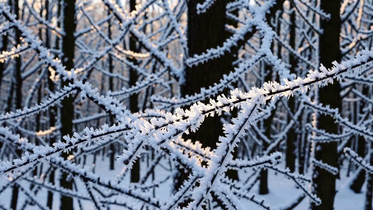 Frostklædte grene i vinterskoven