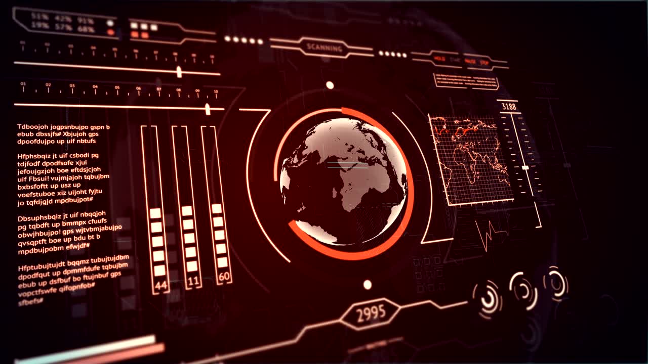 3D HUD interface display scanning of the planet Earth Red
