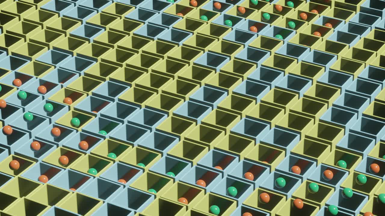escena de renderización 3d abstracta con cubos y bolas multicolores animados. bucle sin costuras gráfico de movimiento moderno y satisfactorio