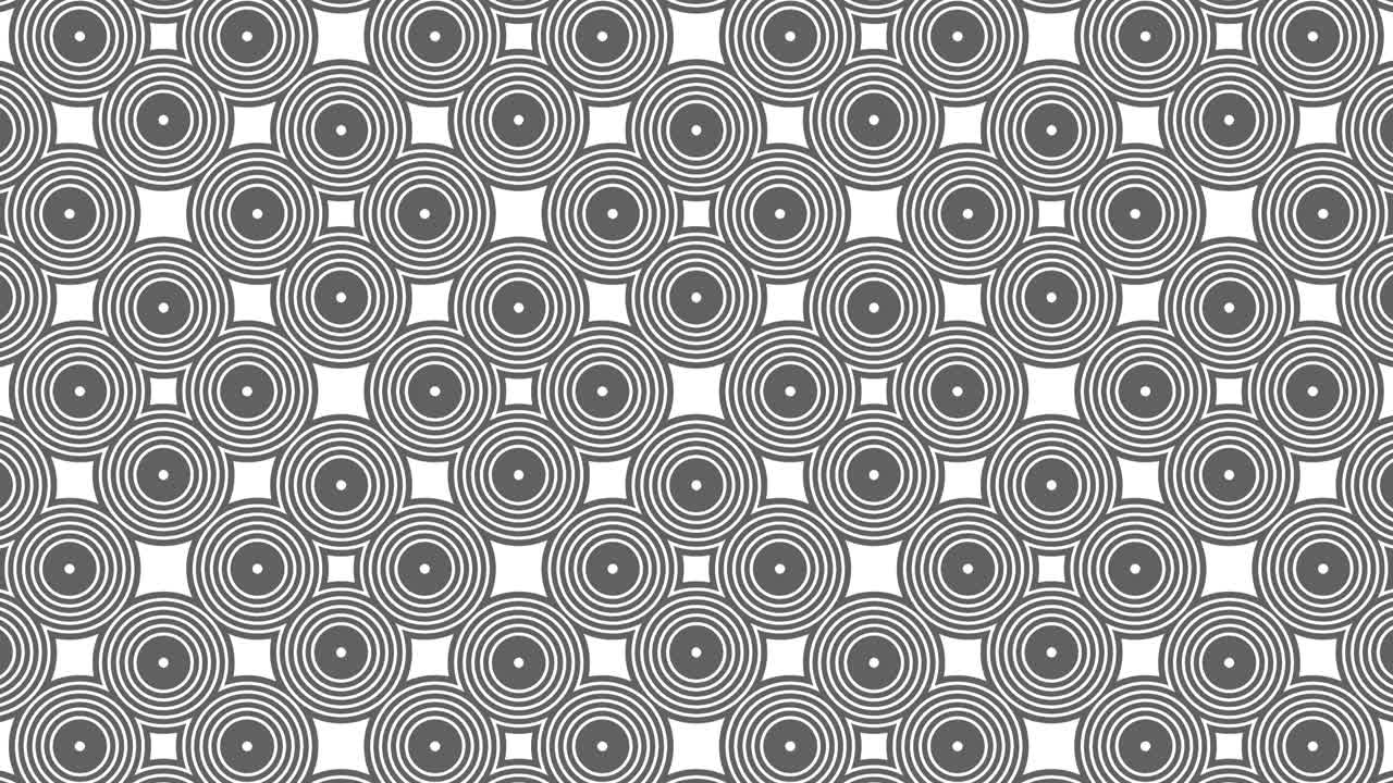 Graphic pattern in black and white with stroboscopic and hypnotic effect, while increasing in size and then reducing it.