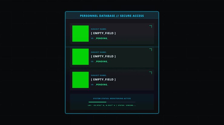 Futuristic Digital Personnel Database Interface with Loading Data