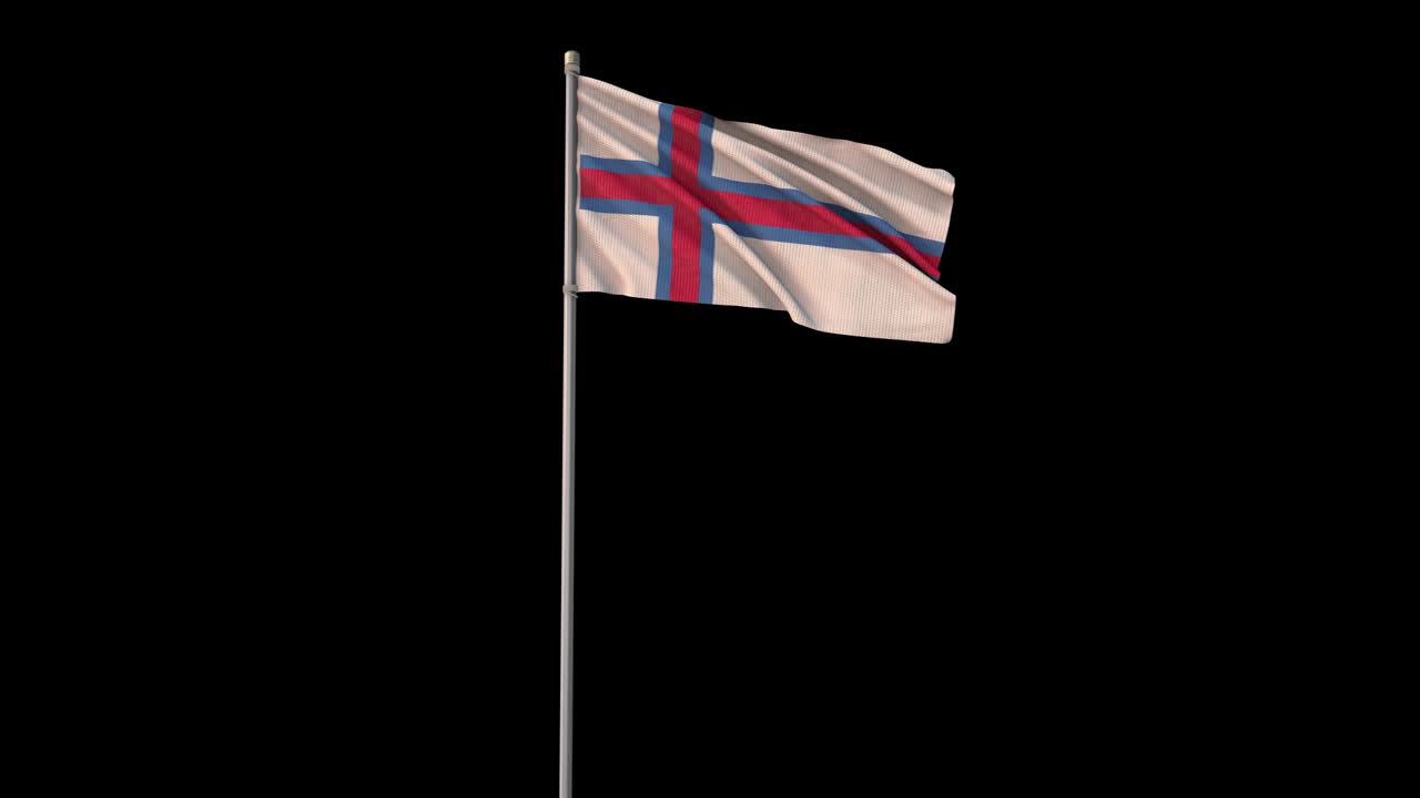 Faroe Island flag with Alpha Channel, 4k video is transparent