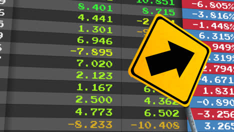 animation of road sign over stock market