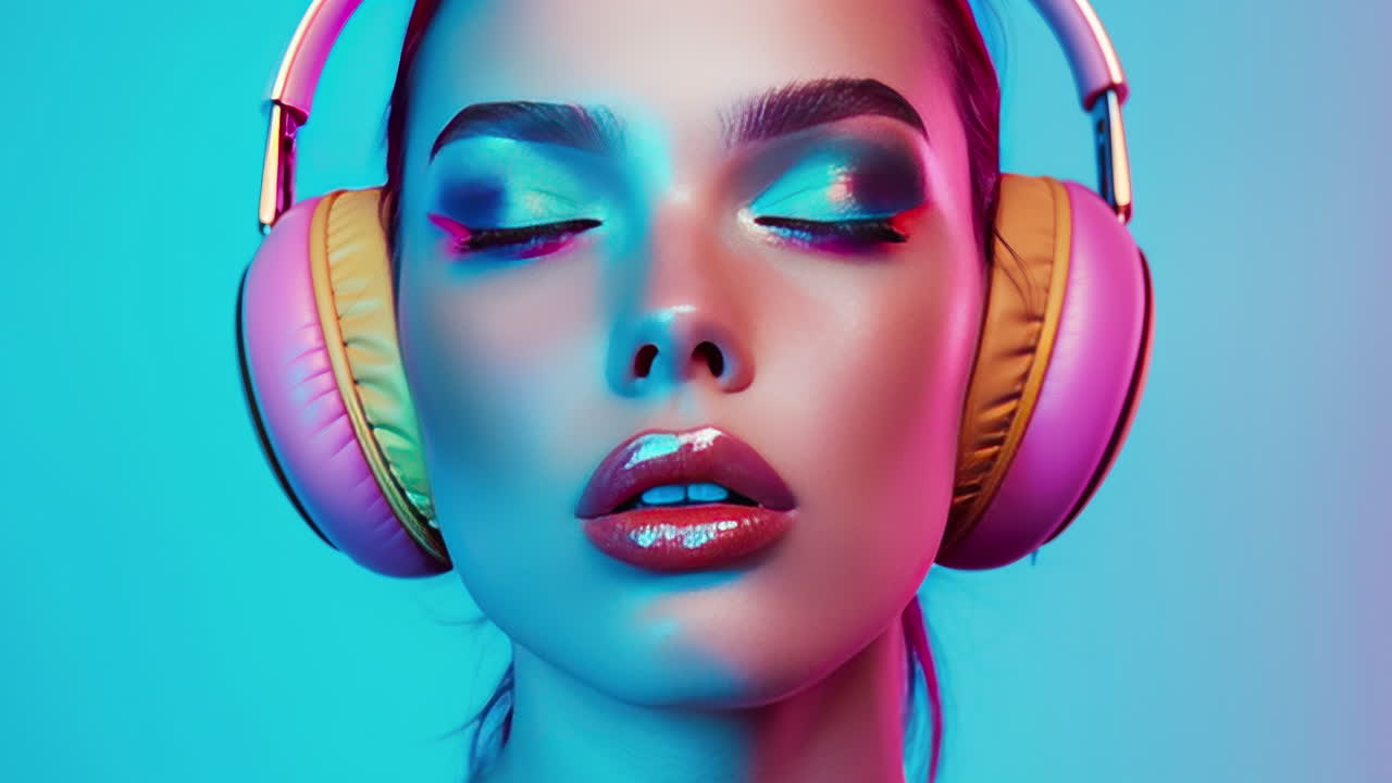 fotos femeninas con auriculares de música y cables generados con ai