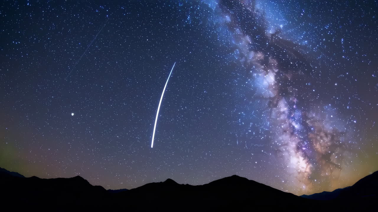 Night Sky with Meteor and Milky Way over Mountains