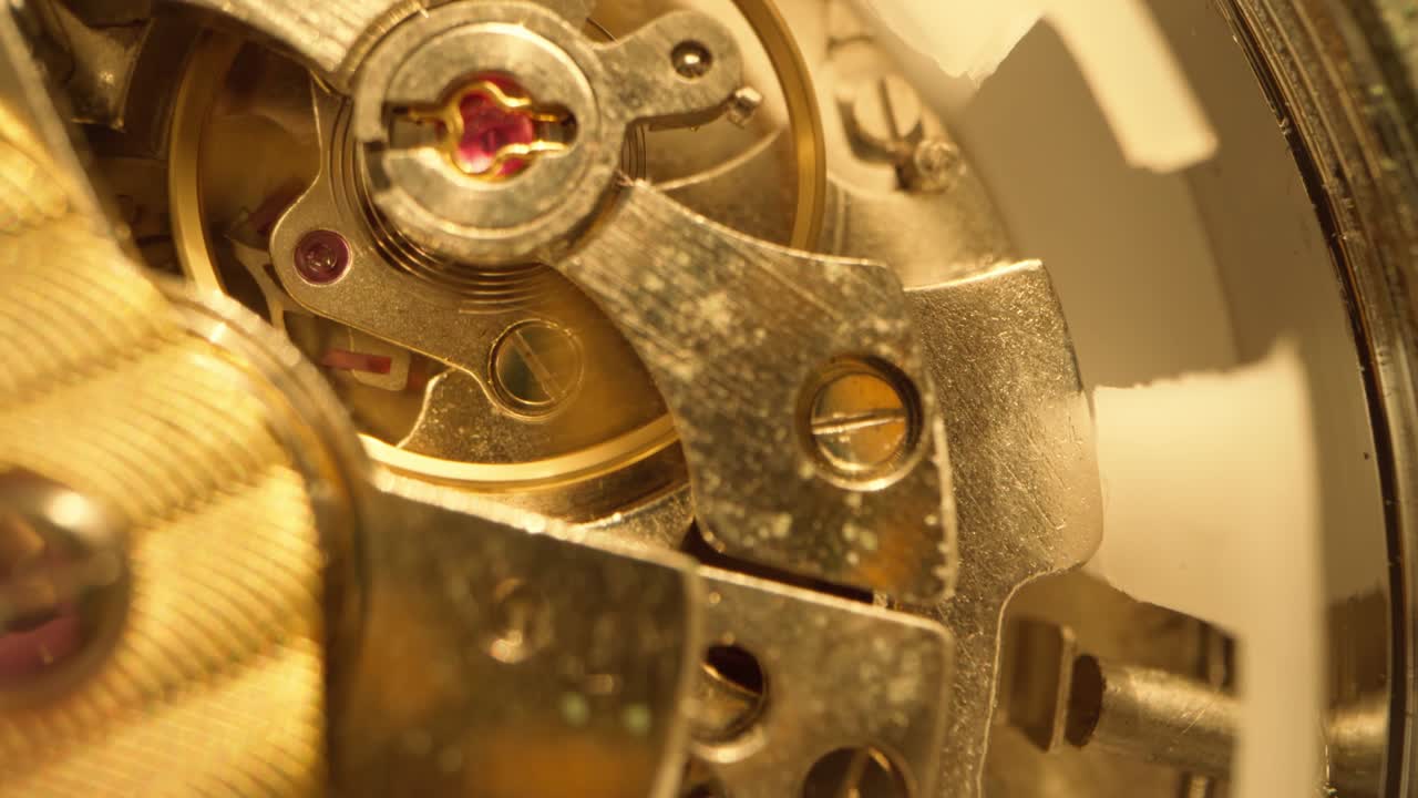 Close up of watch mechanism working