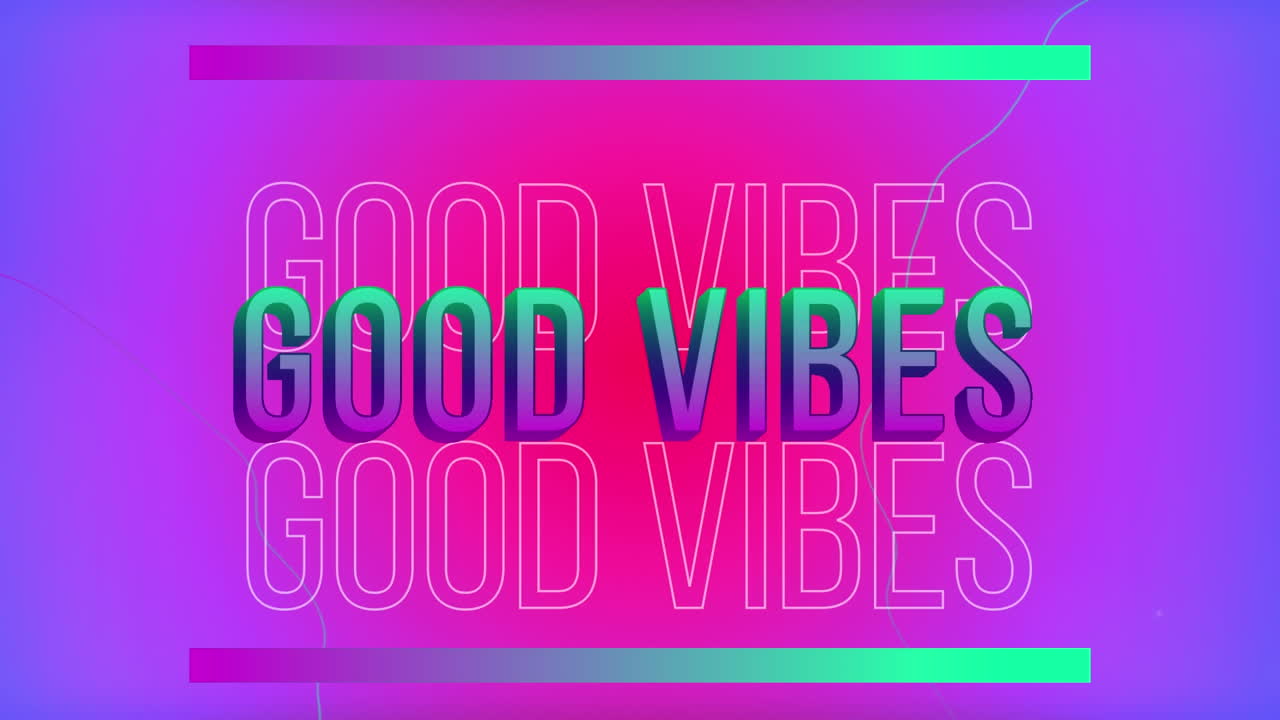 Animation of vibes text over glowing pink and purple background