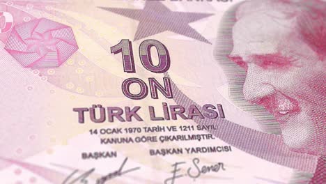 turkish lira 10 lira banknotes, ten turkish lira, close-up and macro view of the turkish lira, tracking and dolly shots 5, 10, 20, 50, 100, 200 turkish lira banknote observe and reserve side, turkish money currency background, loopable moving image