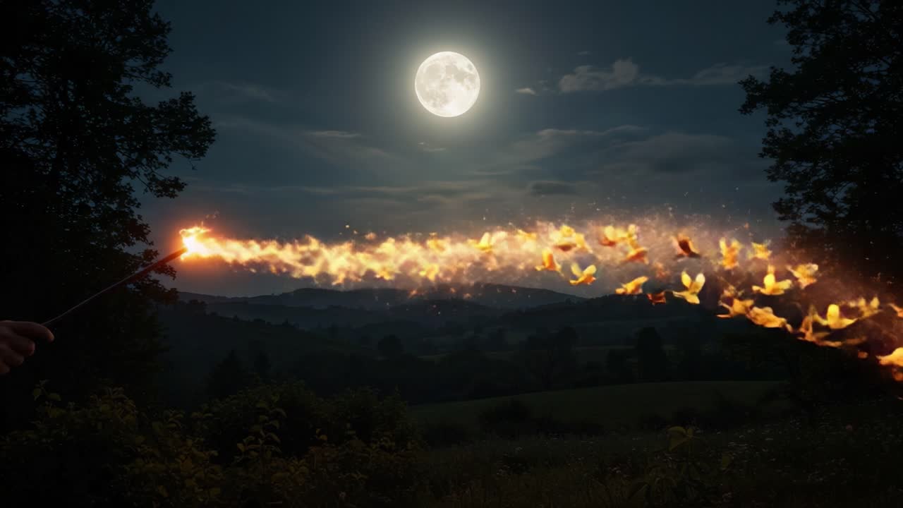 Cena Encantadora ao Luar de Borboletas Mágicas: Um Espetáculo Hipnotizante de Brilho Cintilante e da Beleza da Natureza Contra um Céu Noturno Estrelado