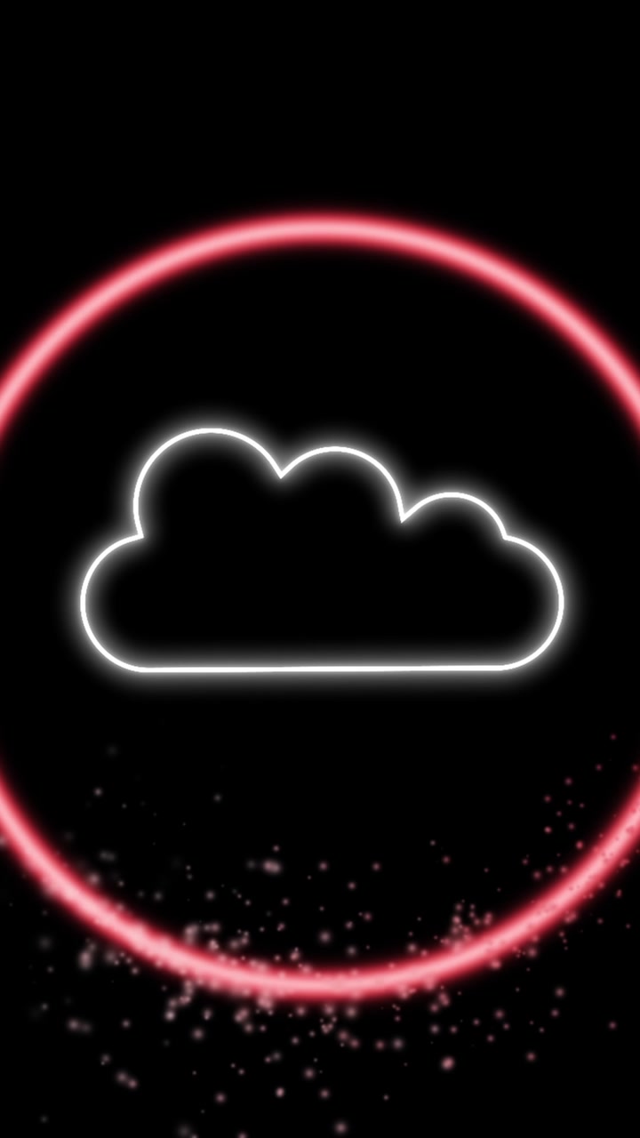 Animation of neon circle with cloud over black background