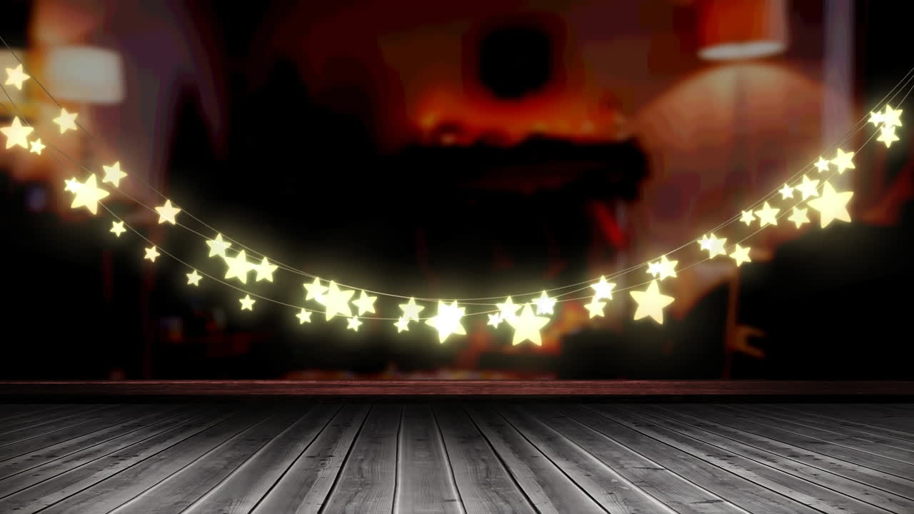 Animation af lyskæder over træbrædder.