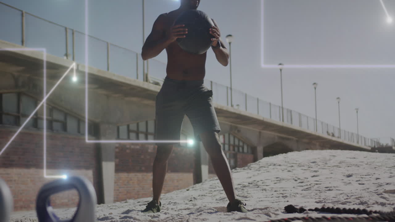 animación de la interfaz digital sobre un hombre afroamericano que hace ejercicio