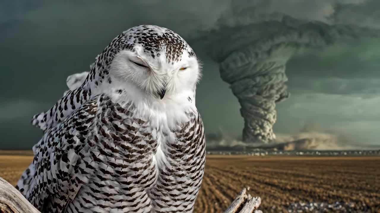 Snowy Owl with a Tornado Background