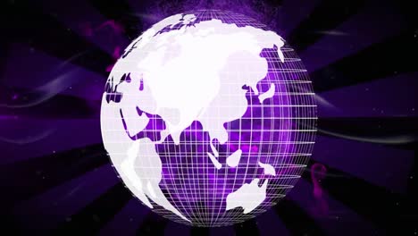 Animation-of-globe-rotating-over-black-and-violet-background