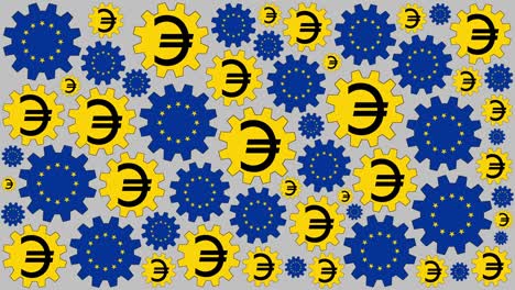 european flag and euro sign gears spinning background