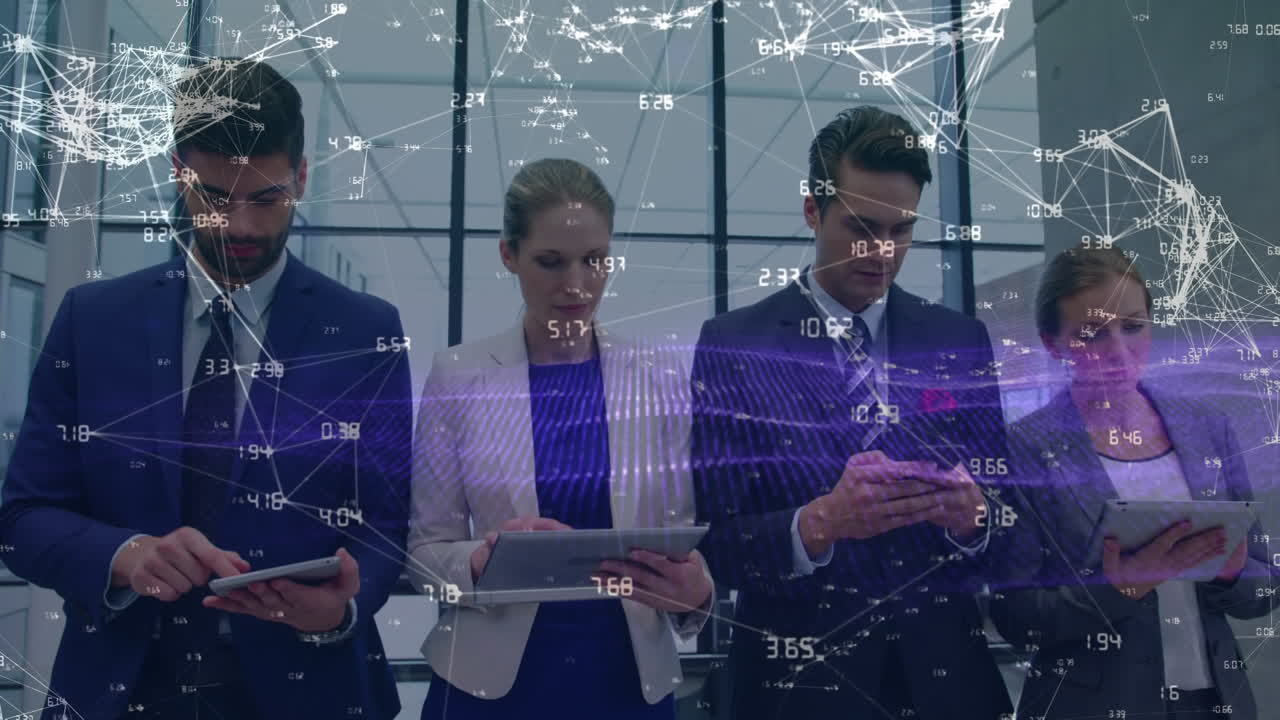 사무실에서 다양한 사업가들과의 연결 네트워크의 활성화