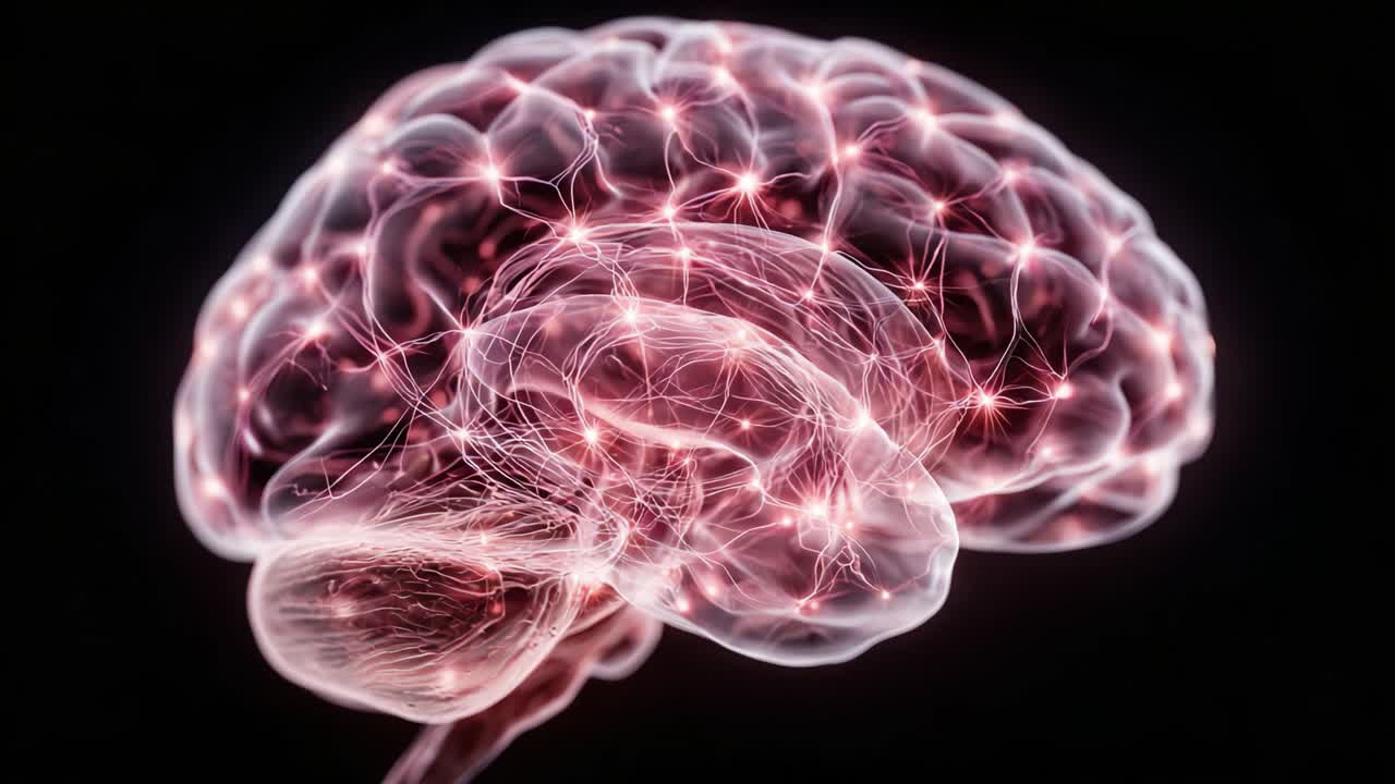 A Close-Up View of a Human Brain Highlighting Neuronal Activity Through Intricate Networks of Neurons and Synapses, Illuminated Against a Dark Background