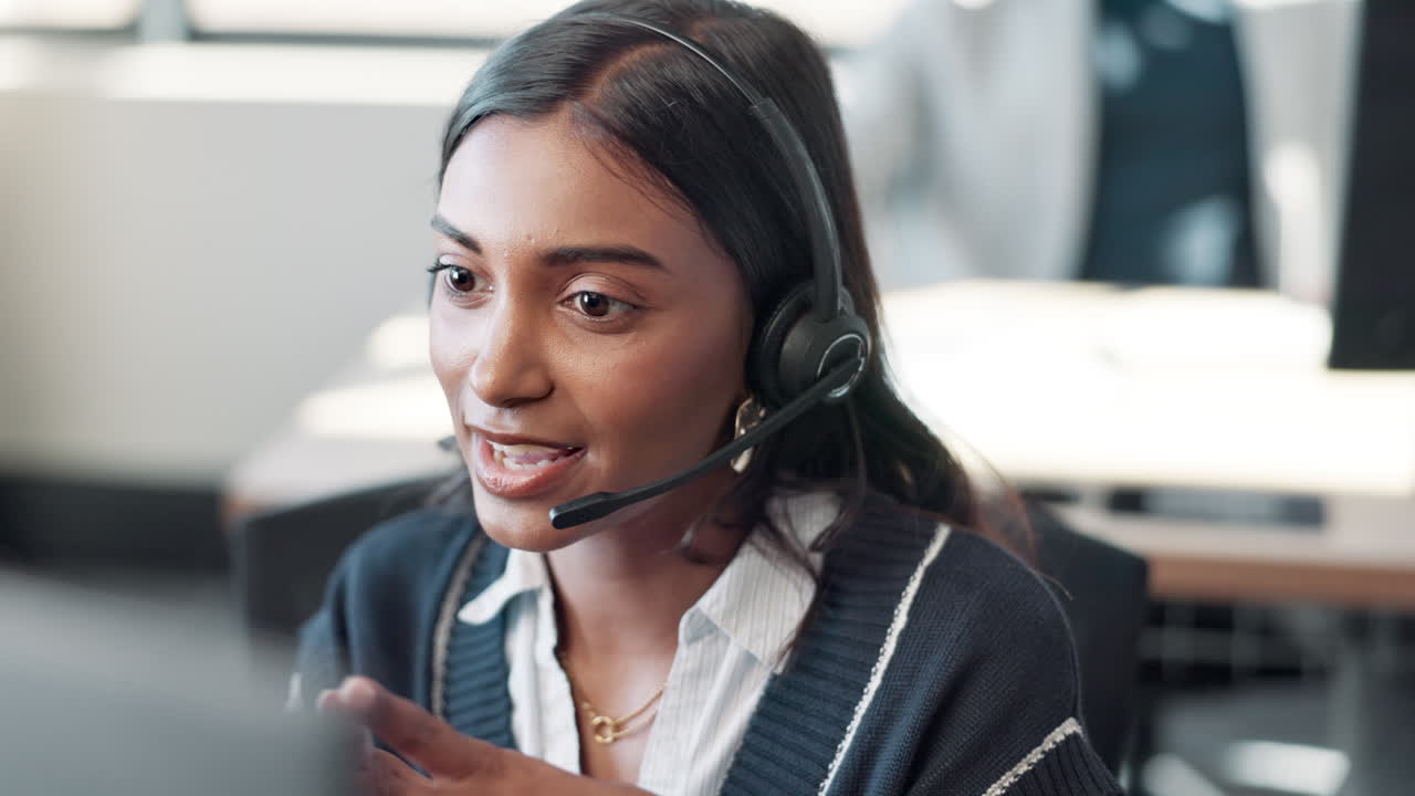 Customer service representative with headset