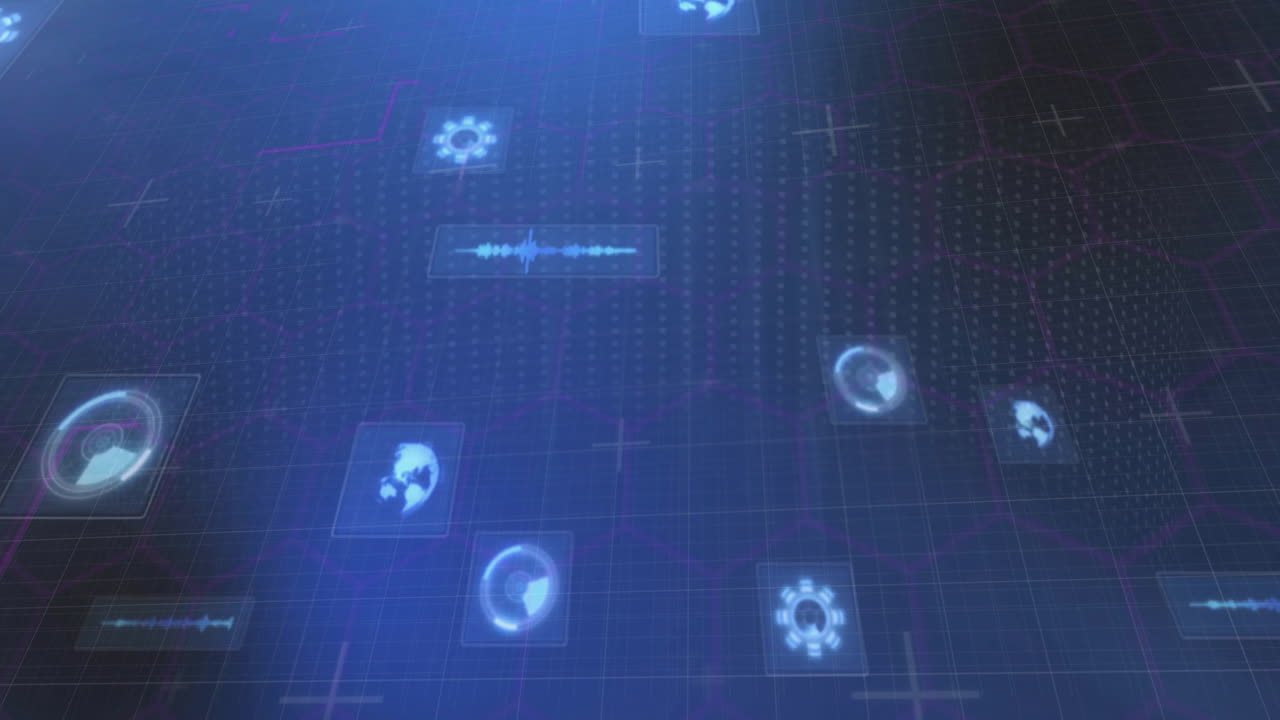 Animation of digital data processing over blue background
