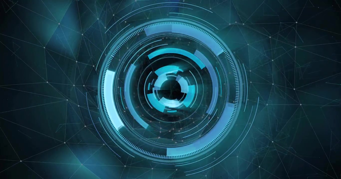 Abstract Digital Tunnel with Rotating Futuristic HUD Interface
