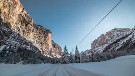 fast drive through the snowcovered forest from san vigilio di marebbe to pederu