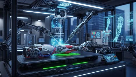 innovative robotic arm assembly in a futuristic laboratory setting with high-tech features and advanced technology for enhanced functionality and precision