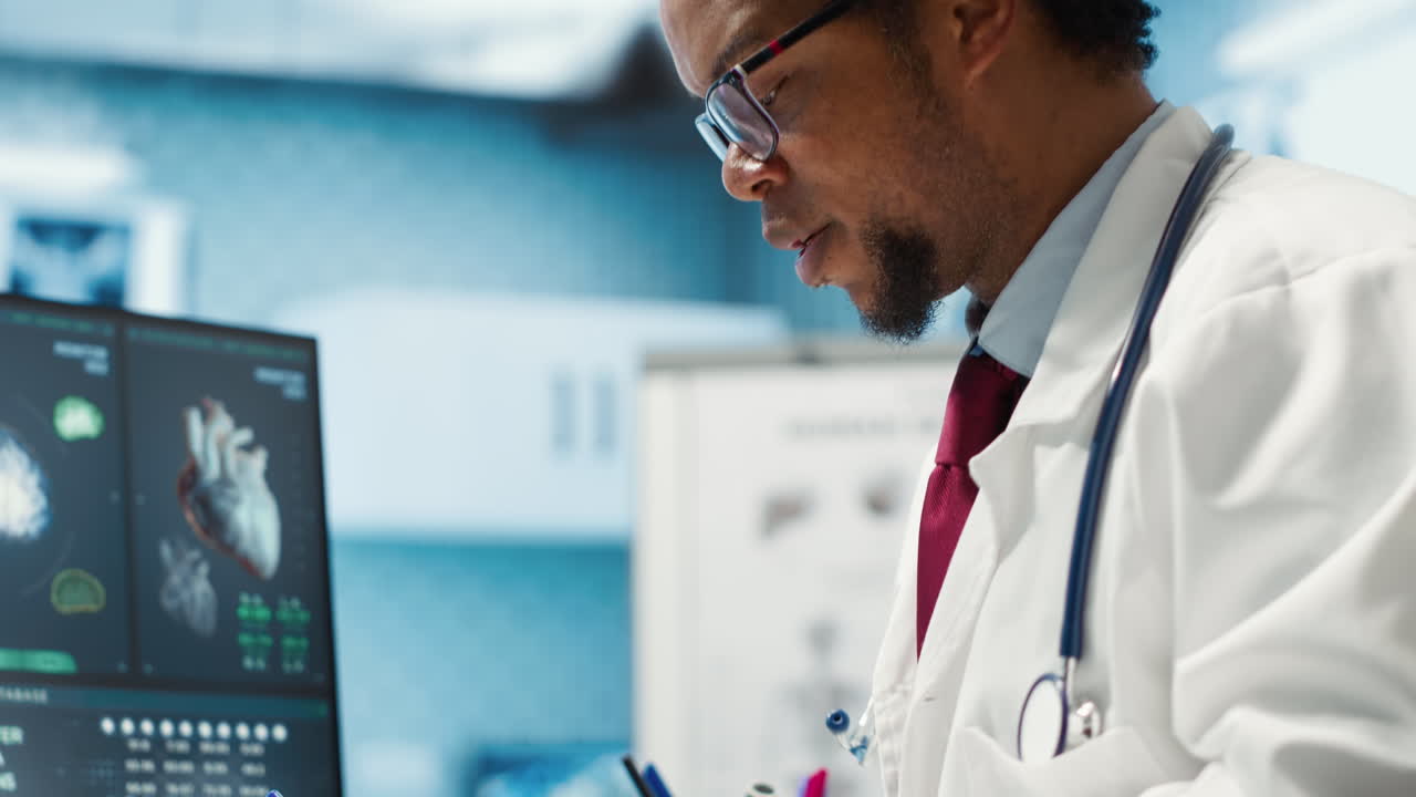 Male physician doing an x ray diagnostics scan interpretation during check up