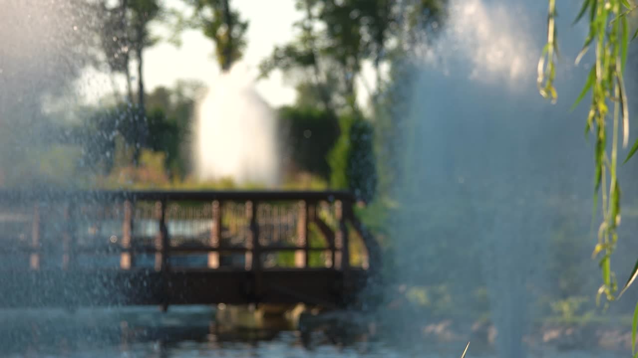 흐릿한 분수와 다리.