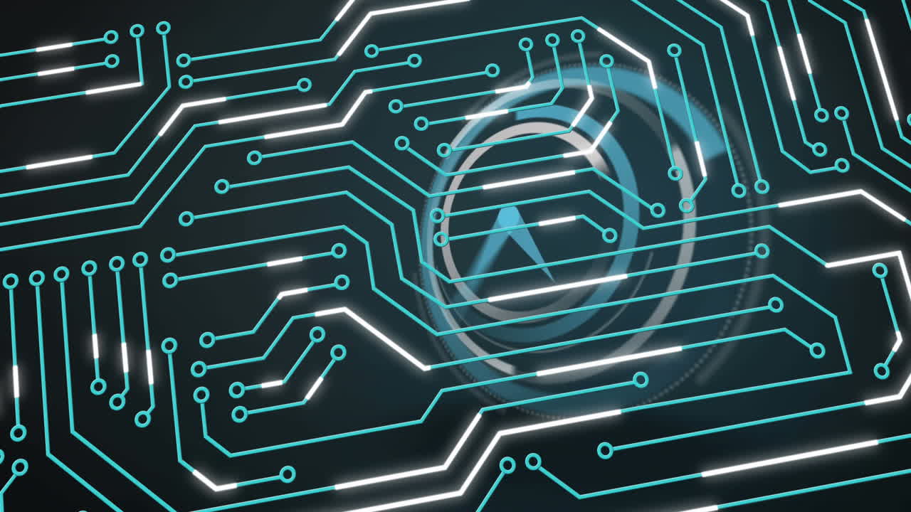 블랙v 배경에서 컴퓨터 회로판의 클록 오버 애니메이션