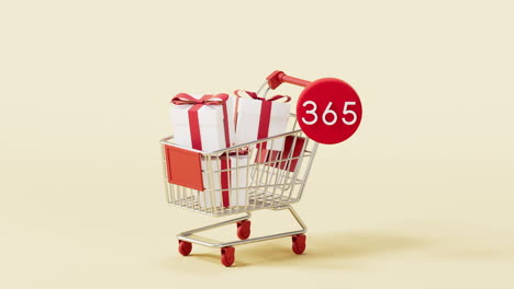 shopping cart with number count, 3d rendering.