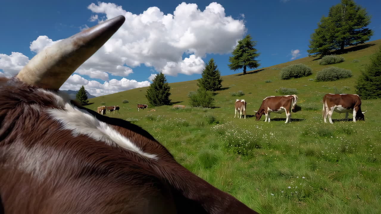 Le mucche pascolano nel prato alpino