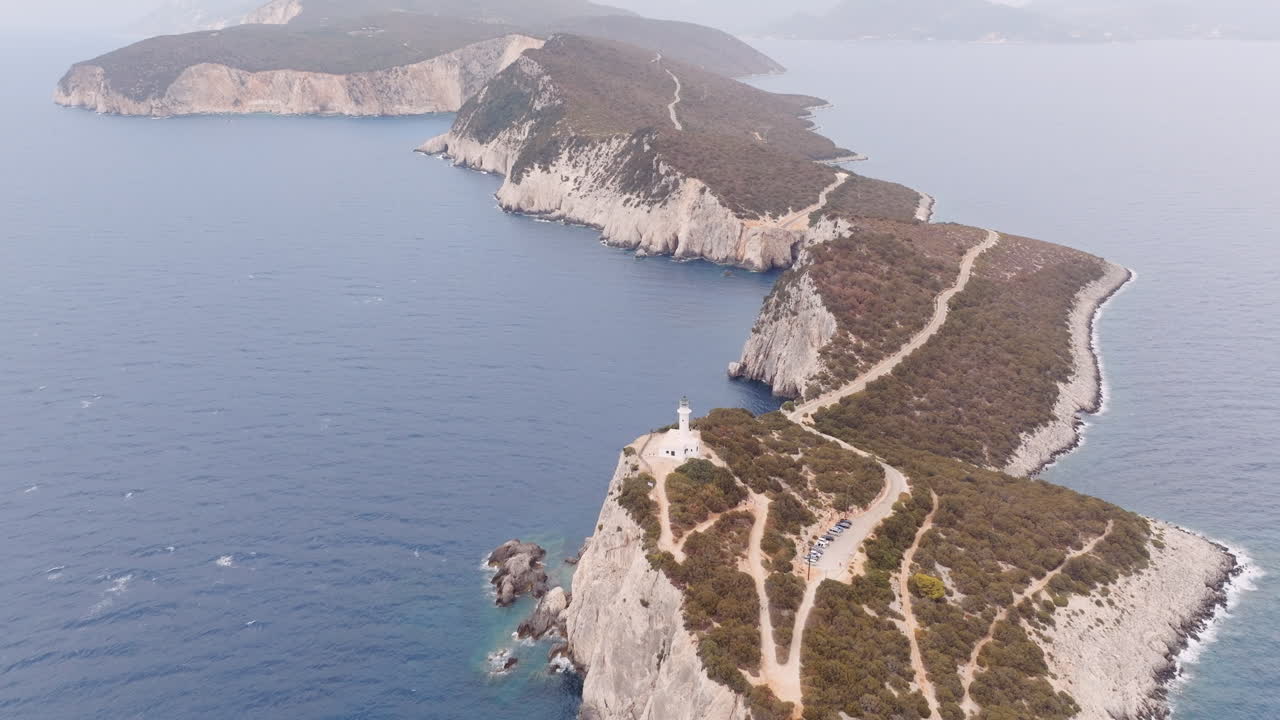 Aerial View of a Lighthouse on a Coastal Cliff
