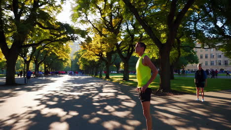 people running in a park on a sunny day