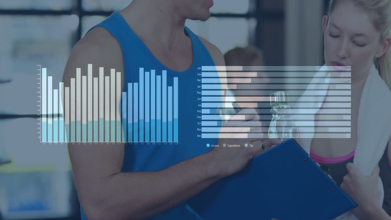 animación del procesamiento de datos sobre diversas personas deportivas hablando