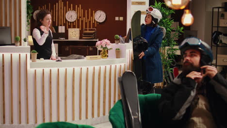 personnel guiding asian guest