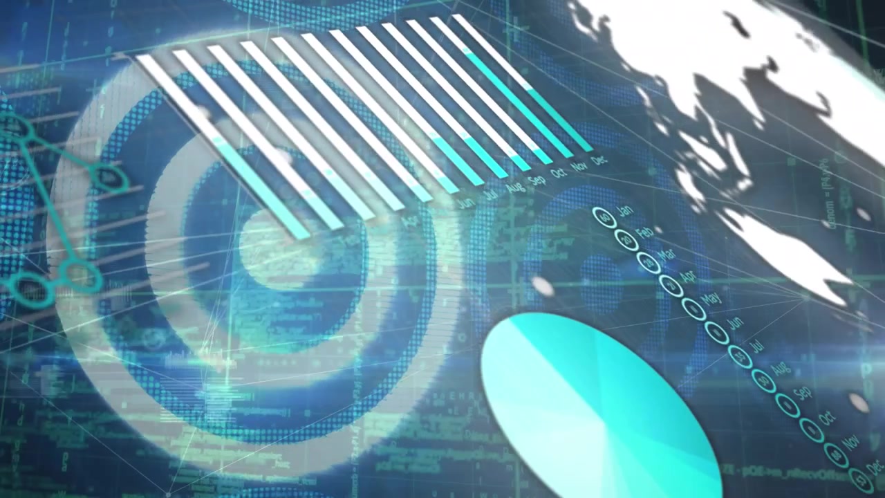 Animation of network of connections and digital interface over blue background