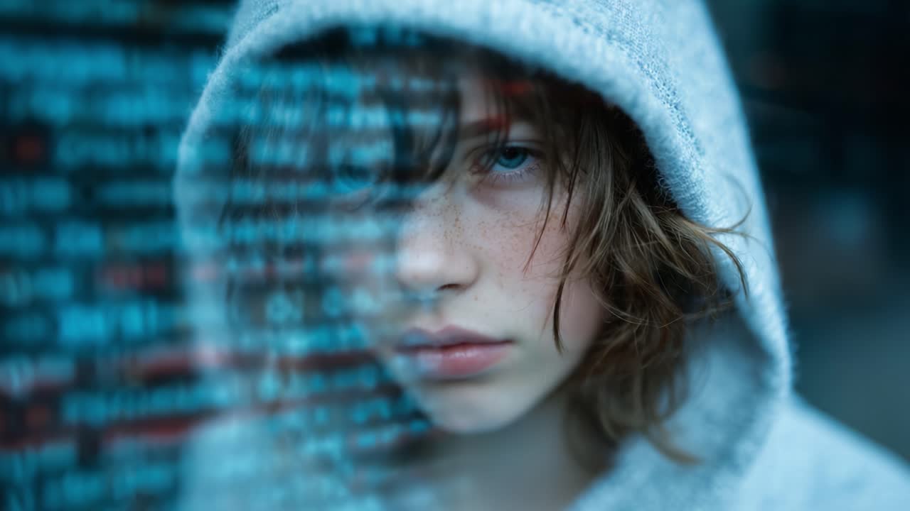 A Pensive Young Individual in a Hoodie Gazes Intently at a Digital Display, Reflecting a Deep Connection to Technology and the Information Age